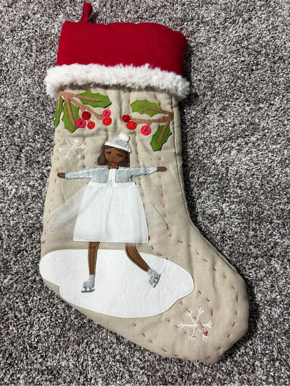 Pottery Barn Holiday Ice Skater Christmas Stocking - Red Cuff